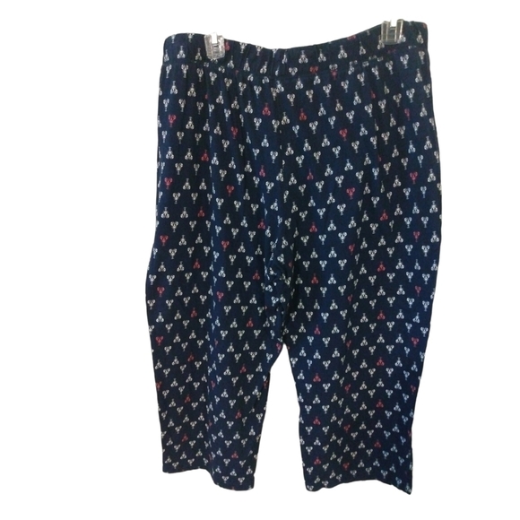 Lobster PJ Pants Nautica Navy, Red, White Comfy Wide Leg Cropped w Drawstring  L - Picture 5 of 8